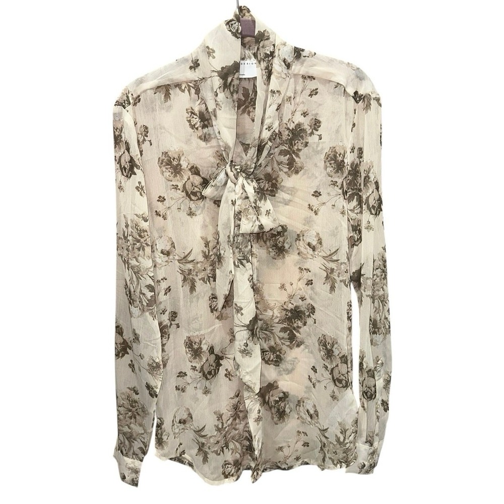 ASOS‎ Sheer Floral Tie Neck Blouse XS Romantic Chiffon Top